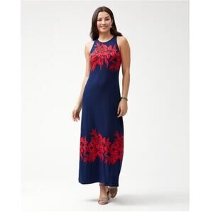 Tommy Bahama Flower Of Pisa Maxi Dress Navy Floral Print Size XS